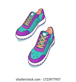 pair of fitness sneakers shoes for training, running, sports. hipster fashionable outwear. casual comfortable wear. isolated stock vector illustration on white