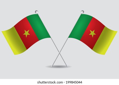 a pair of flags of cameroon in grey background