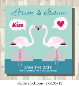 pair of flamingo save the date vector card