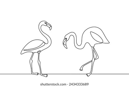 A pair of flamingos are standing nearby. A tall and thin bird with a long neck and legs. Vector illustration. Images produced without the use of any form of AI software at any stage.