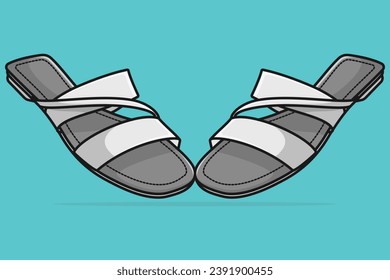 Pair Of Flat Style Women Beautiful Slipper vector illustration. Beauty fashion objects icon concept. Fashionable woman unique slipper shoes pair vector design.