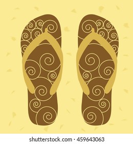 pair flip flops decorative for Summer with beautiful waves texture illustration isolated in a white background