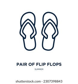 pair of flip flops icon from summer collection. Thin linear pair of flip flops, flop, rubber outline icon isolated on white background. Line vector pair of flip flops sign, symbol for web and mobile