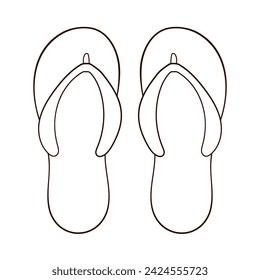 Pair of flip flops in line art style. Summer time slippers, shoes design. Vector illustration isolated on a white background.