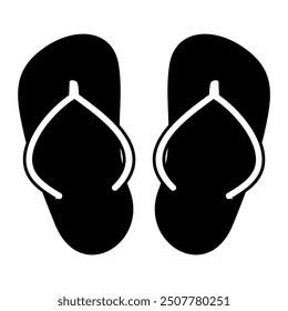 Pair of flip flops monochrome silhouette icon isolated on white background. Editable and scalable EPS files are easy to print or use according to your design needs.