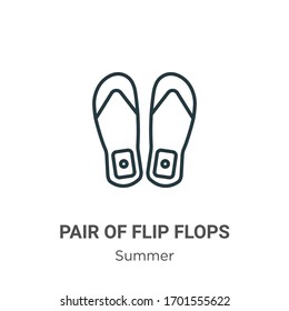 Pair of flip flops outline vector icon. Thin line black pair of flip flops icon, flat vector simple element illustration from editable summer concept isolated stroke on white background