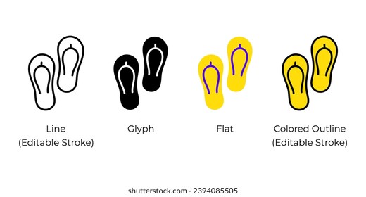 Pair of flip flops, sandals, slippers vector icon set for website design, app, ui, isolated on white background. EPS 10 vector illustration.