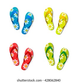Pair of flip flops set color isolated on a white background. Vector illustration.