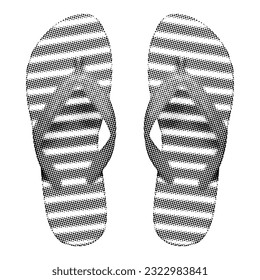 pair of flip flops striped isolated retro halftone texture dotted summer concept design summer holiday colage element for mixed media design on a white background