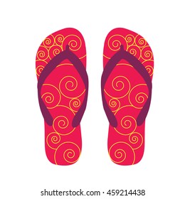 pair flip flops for Summer with beautiful waves texture illustration isolated in a white background