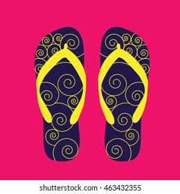 pair flip flops for Summer with beautiful waves texture illustration isolated in a pink background