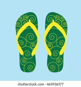 pair flip flops for Summer with beautiful waves texture illustration isolated in a light Blue background