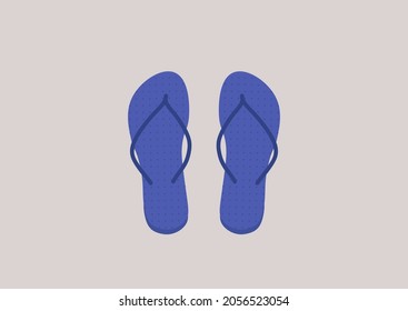 A pair of flip flops, summer open footwear made of rubber