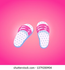 Pair of flip flops, summer time vacation attribute, slippers, shoes in cartoon style. Rubber flip flops symbol of summer holidays. Vector illustration.
