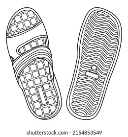 Pair flip flops  summer time vacation attribute  slippers  shoes  Above   bottom view  Vector doodle illustration 