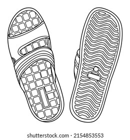 Pair flip flops  summer time vacation attribute  slippers  shoes  Above   bottom view  Vector doodle illustration  Hand drawn flip flops  sandals  symbol summer  