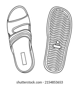 Pair flip flops  summer time vacation attribute  slippers  shoes  Above   bottom view  Vector doodle illustration 