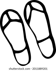 Ein Paar Flip-Flops ist eine handgezeichnete Skizze. Strandsommer Frauenschuhe. Schwarz-Weiß-Vektorgrafik.