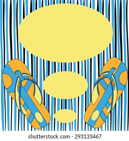 Pair of flip-flops isolated on a striped background. Vector illustration.
