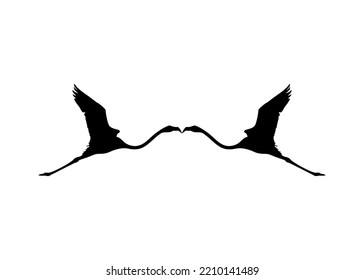 Pair of the Flying Flamingo Silhouette for Icon, Symbol, Logo, Art Illustration, Pictogram, Website,  or Graphic Design Element. Vector Illustration