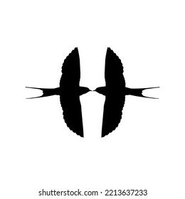 Pair of the Flying Swallow Bird Silhouette for Logo, Pictogram, Website. Art Illustration or Graphic Design Element. Vector Illustration