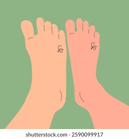 A pair of foot each other with tattoo of friendship