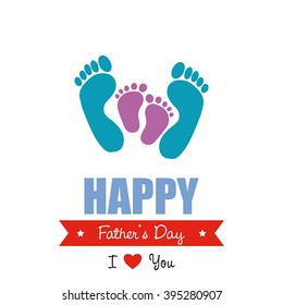 Pair of footprints and a ribbon with text for father's day celebrations