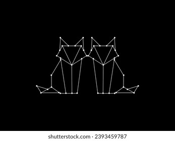 Pair Fox Polygonal Lines, can use for Logo, Pictogram, Cute Animal Figure, Website, Apps, Pictogram, or Graphic Design Element. Vector Illustration