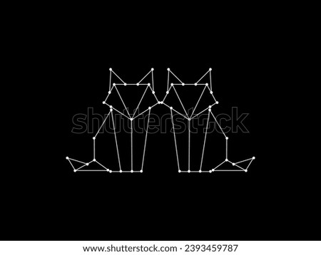 Pair Fox Polygonal Lines, can use for Logo, Pictogram, Cute Animal Figure, Website, Apps, Pictogram, or Graphic Design Element. Vector Illustration