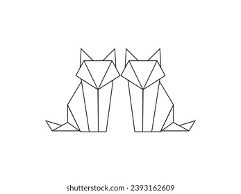 Pair of the Fox Polygonal Lines Illustration, can use for Logo Gram, Art Illustration, Website, Pictogram, Apps, or for Design Element. Vector Illustration