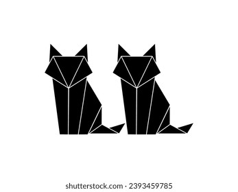 Pair of the Fox Polygonal Lines Illustration, can use for Logo Gram, Art Illustration, Website, Pictogram, Apps, or for Design Element. Vector Illustration