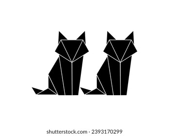 Pair Fox Shape Inspired by Origami Form, can use for Logo, Pictogram, Cute Animal Figure, Website, Apps, or Graphic Design Element. Vector Illustration