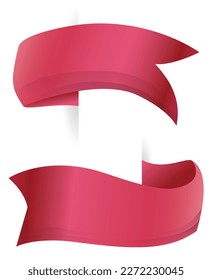 Pareja de cintas de fuchsia con efecto rizado. Diseño de plantilla en efecto degradado aislado sobre fondo blanco.