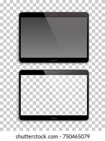 Pair gadgets mockup transparent background. Two modern devices, one with transparent screen and with usual touch pad another, horizontal. Vector illustration isolated