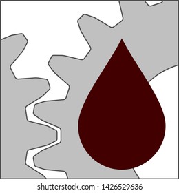 The pair of gears and a drop of oil. Vector illustration.
