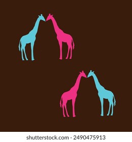 Pair of giraffes in yellow and blue