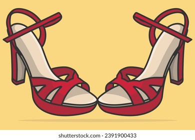 Pair Of Girls Beautiful Sandals Shoes vector illustration. Beauty fashion objects icon concept. New arrival women party sandals pair vector design.