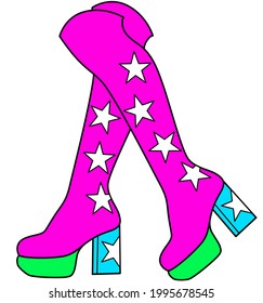 Pair Of Glam Rock 70's Boots With Stars