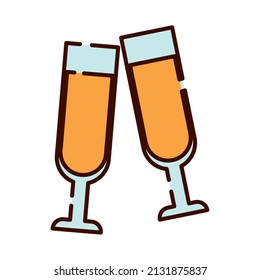 Pair of glass filled with wine flat design icon Vector illustration