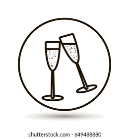 A pair of glass goblets. Champagne in a glass on white background