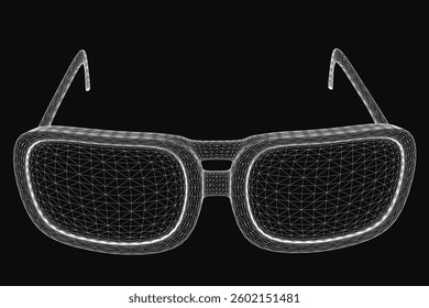 A pair of glasses with a black background. The glasses are blurry and pixelated, giving the impression of a digital rendering. Scene is somewhat eerie and unsettling