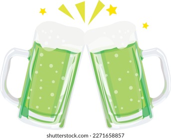 A pair of glasses with green beer of the Saint Patrick's day. Vector illustration on a white background.