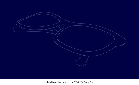 A pair of glasses is shown in a blue background. The glasses are outlined in blue and the background. Concept of depth and perspective