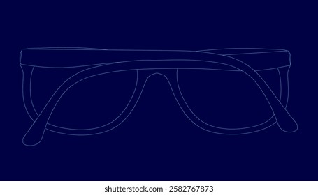 A pair of glasses is shown in a blue background. The glasses are blurry and the background is dark blue