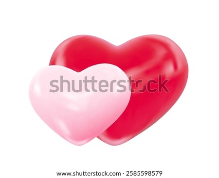 Pair of glossy 3d red and pink hearts representing love, romance. Vector Illustration for Valentines Day, wedding, romantic events