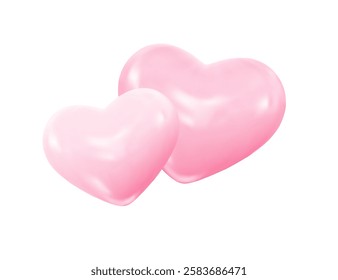 Pair of glossy pink 3d hearts. Valentine's Day vector elements for design romantic events, valentine, certificate, banner. Symbol of love, romantic relationships. Vector Illustration.