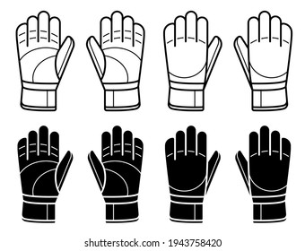 Pair Of Goalkeeper Gloves For Playing Classic Football. Soccer Goalie Protective Gear. Isolated Vector On White Background