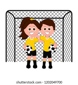 Pair of goalkeepers on a net. Vector illustration design