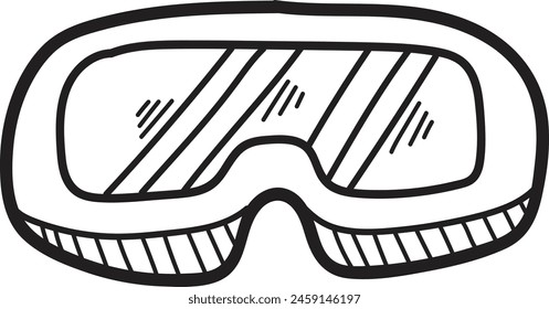 A pair of goggles with a black frame. The goggles are drawn in a cartoon style. The goggles are meant to be worn for swimming or diving