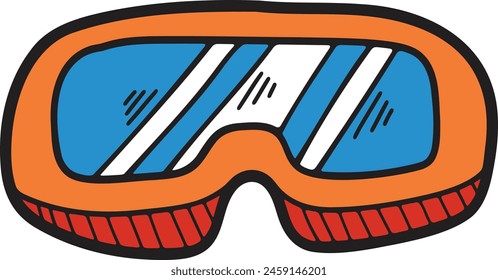 A pair of goggles with a black frame. The goggles are drawn in a cartoon style. The goggles are meant to be worn for swimming or diving